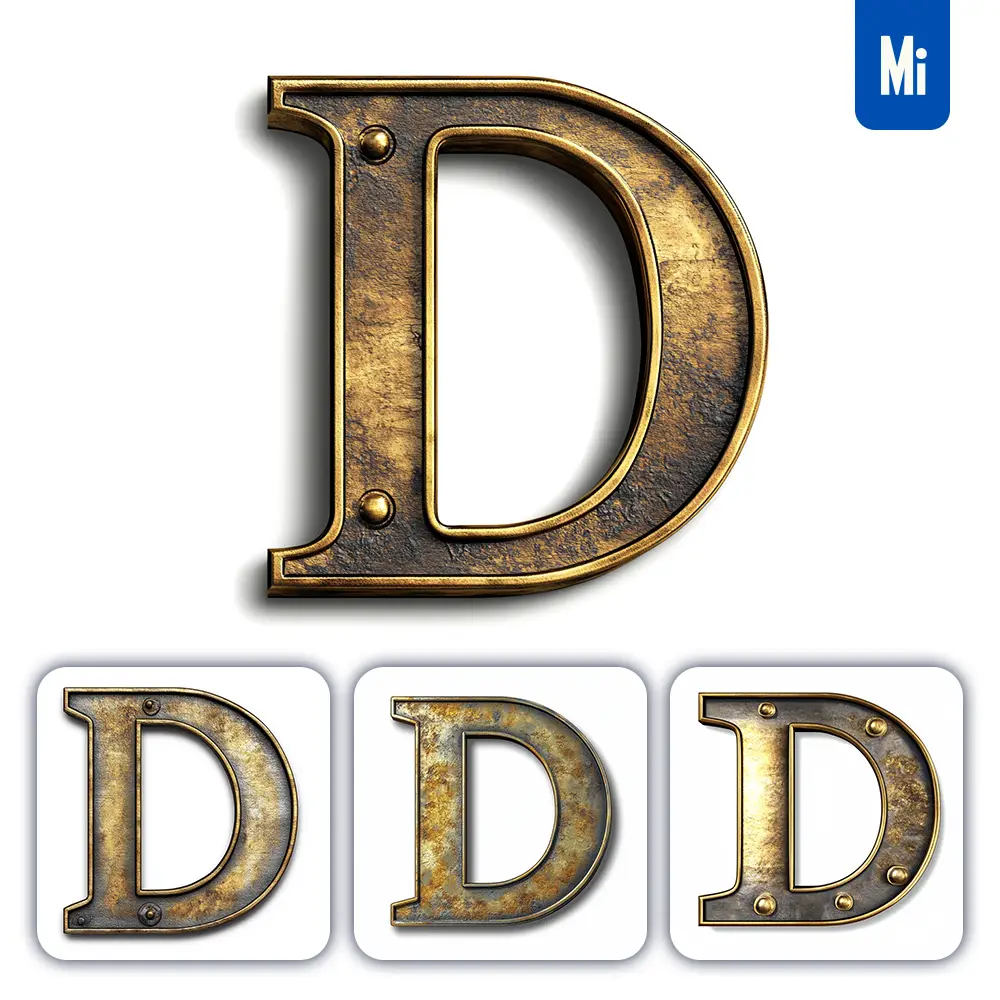 midjourney prompt D letter logo 3D rendering gold golden metal
