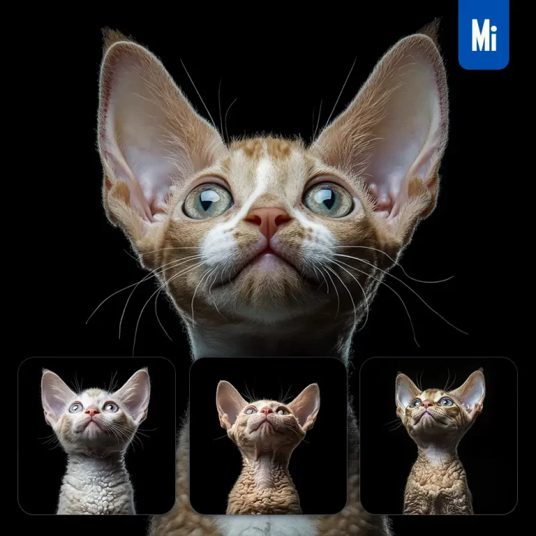 midjourney prompt Devon Rex cat kitten head face front look up portrait photography