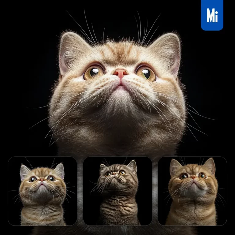 midjourney prompt Exotic Shorthair cat kitten head face front look up portrait photography