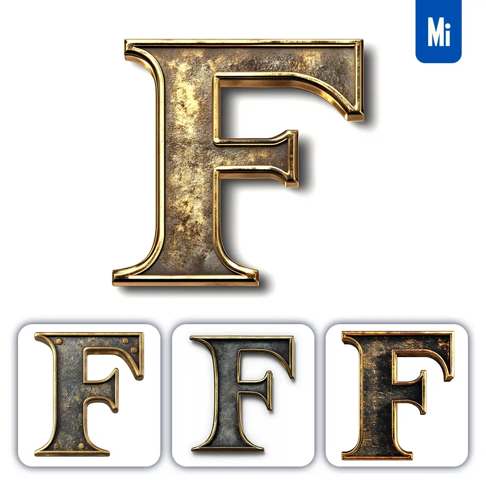 Midjourney Prompt F Letter Logo 3d Rendering Gold Golden Metal