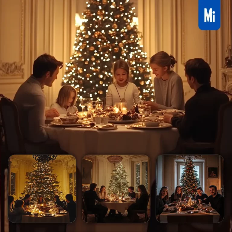 midjourney prompt French family happy Christmas eve dine together photography