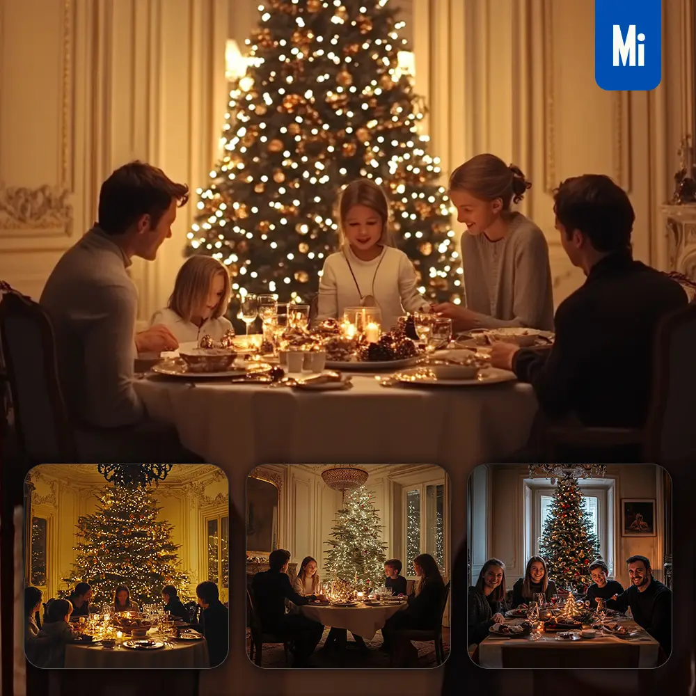 midjourney prompt French family happy Christmas eve dine together photography