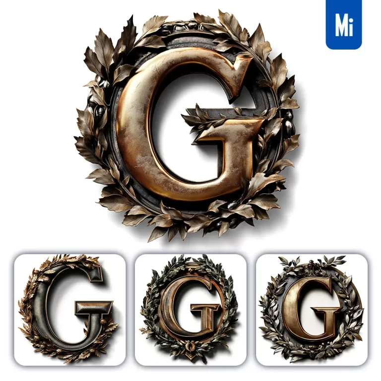 midjourney prompt G letter logo retro 3D rendering dark gold golden metal