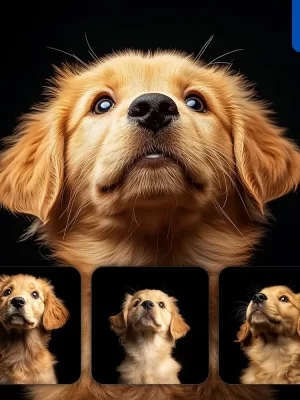 Midjourney Prompt Golden Retriever Puppy Dog Head Face Front Look Up Portrait Photography