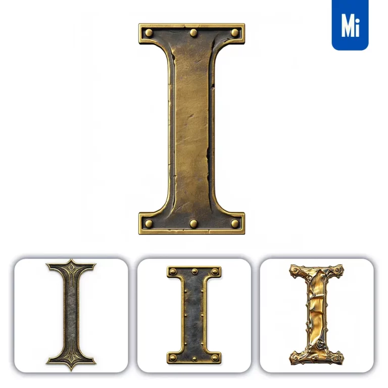 midjourney prompt I letter logo 3D rendering gold golden metal