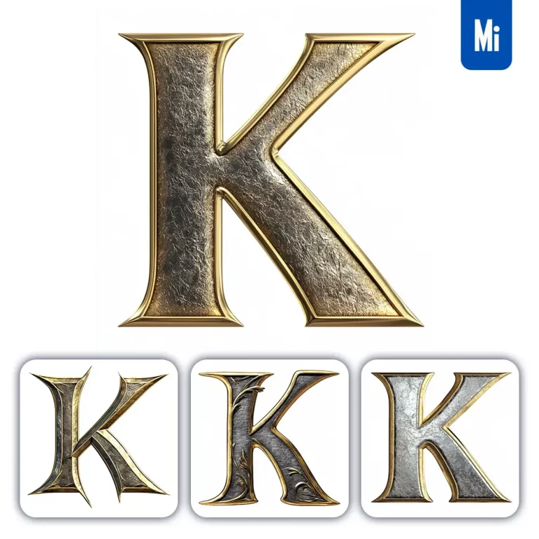 midjourney prompt K letter logo 3D rendering gold golden metal