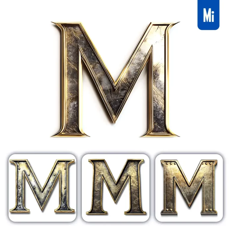 midjourney prompt M letter logo 3D rendering gold golden metal