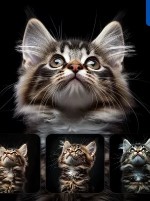 Midjourney Prompt Maine Coon Cat Kitten Head Face Front Look Up Portrait Photography