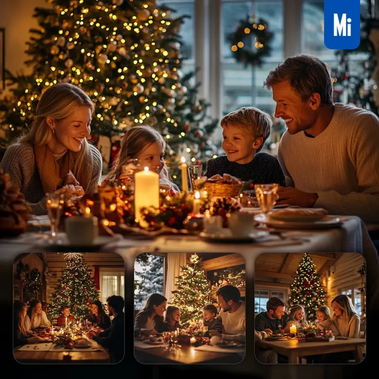 midjourney prompt Norway Norwegian family happy Christmas eve dine together photography