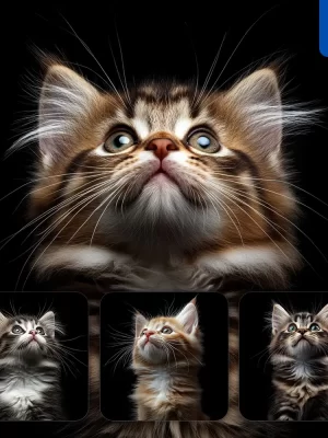 Midjourney Prompt Norwegian Forest Cat Kitten Head Face Front Look Up Portrait Photography