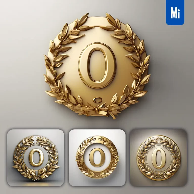 midjourney prompt Number 0 round badge logo 3D rendering gold golden metal