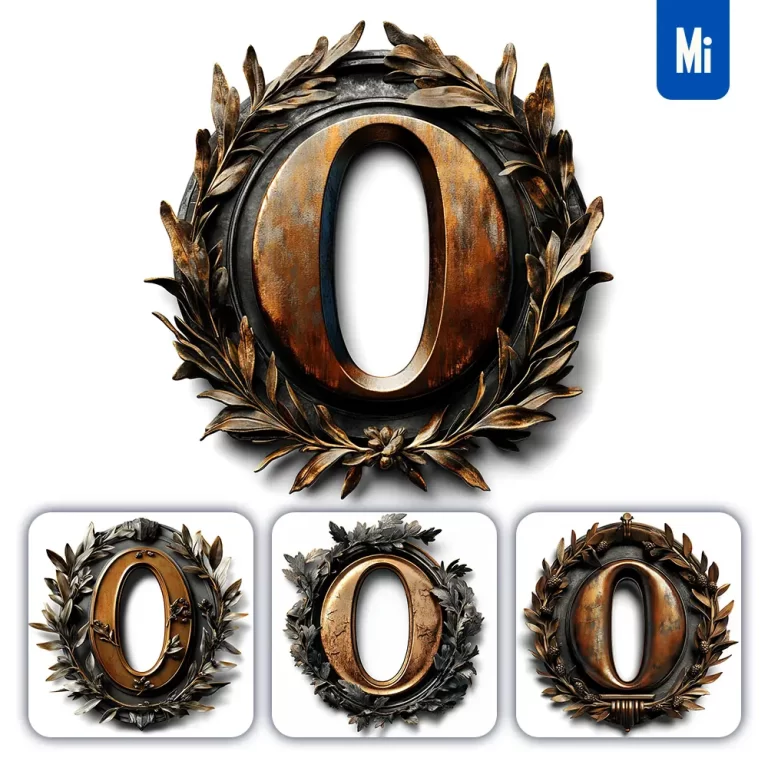 midjourney prompt O letter logo retro 3D rendering dark gold golden metal