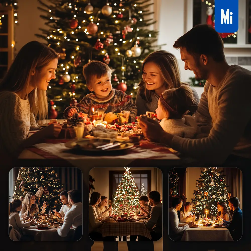 midjourney prompt Russian family happy Christmas eve dine together photography