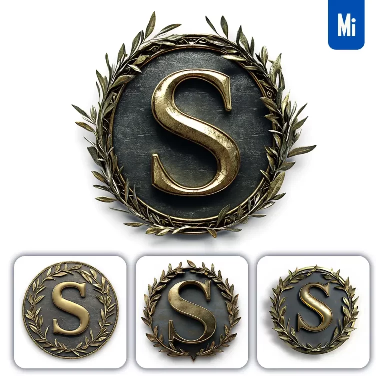 midjourney prompt S badge 3D logo letter gold coin golden metal