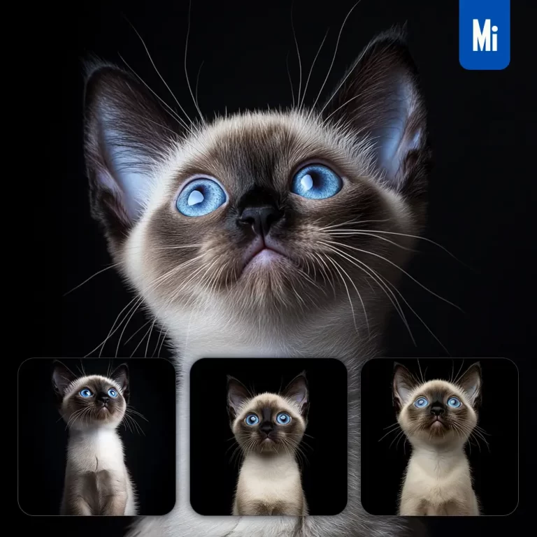 midjourney prompt Siamese cat kitten head face front look up portrait photography