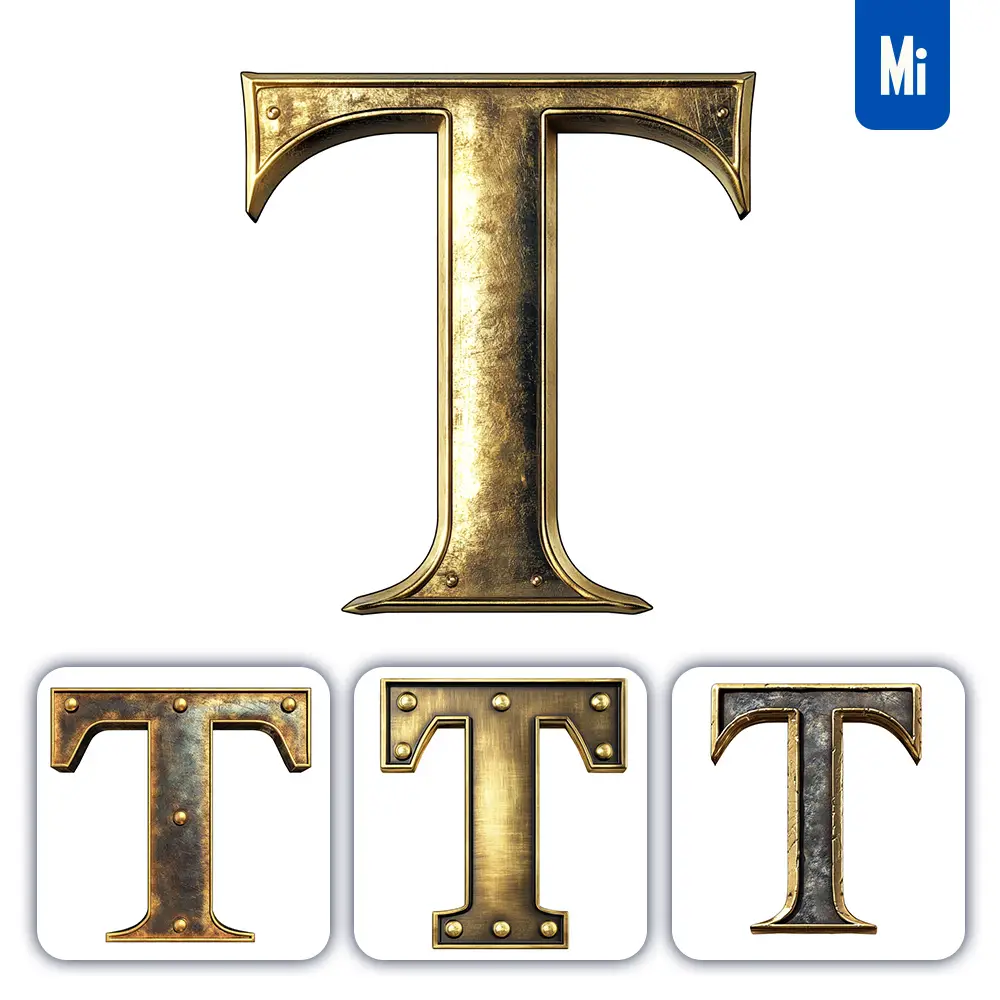 Midjourney Prompt T Letter Logo 3d Rendering Gold Golden Metal