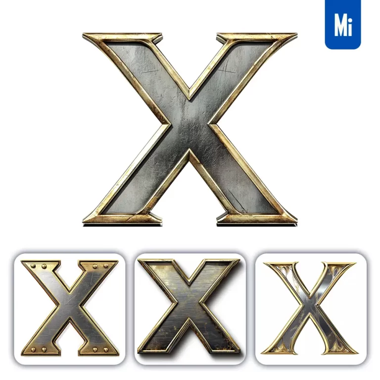 midjourney prompt X letter logo 3D rendering gold golden metal
