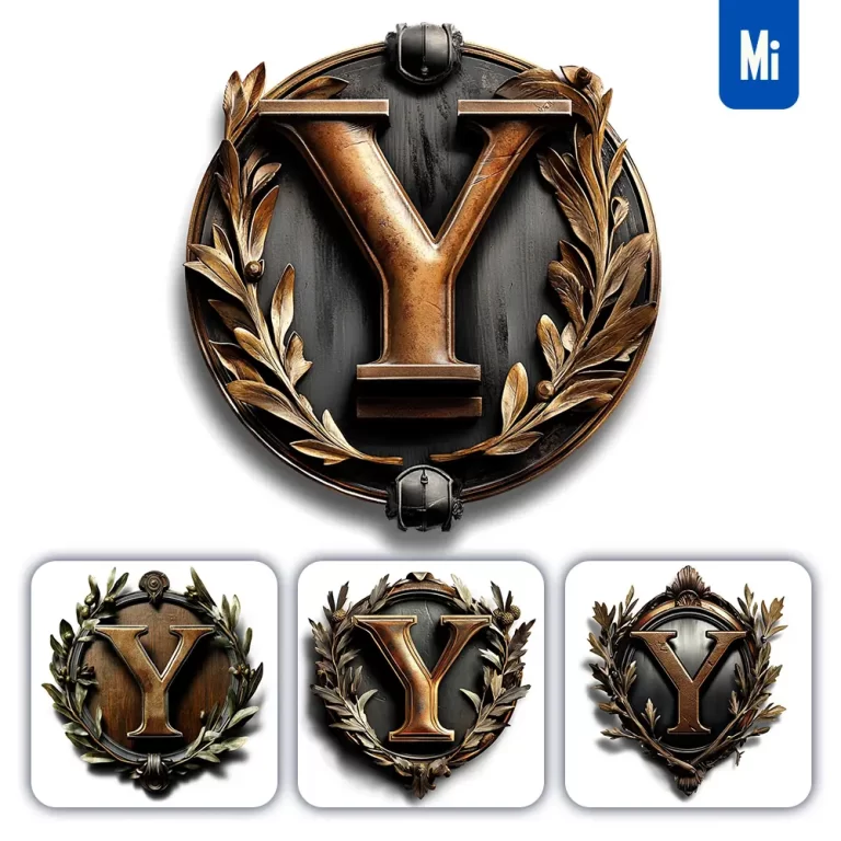 midjourney prompt Y letter logo retro 3D rendering dark gold golden metal