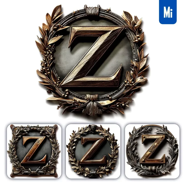 midjourney prompt Z letter logo retro 3D rendering dark gold golden metal