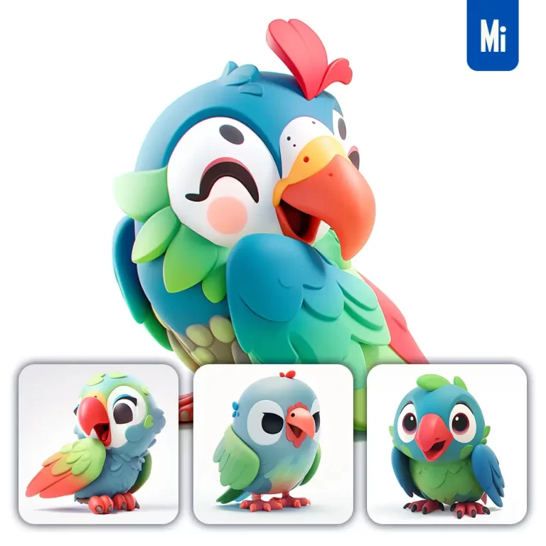 midjourney prompt bird parrot popmart blindbox 3D cute cartoon C4D smile toy