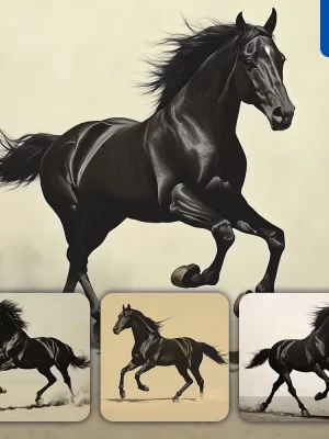 Midjourney Prompt Black Horse Running Sketch Detail Oil Painting Photography