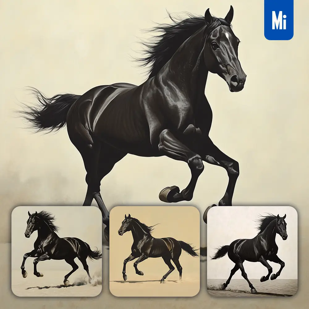 Midjourney Prompt Black Horse Running Sketch Detail Oil Painting Photography