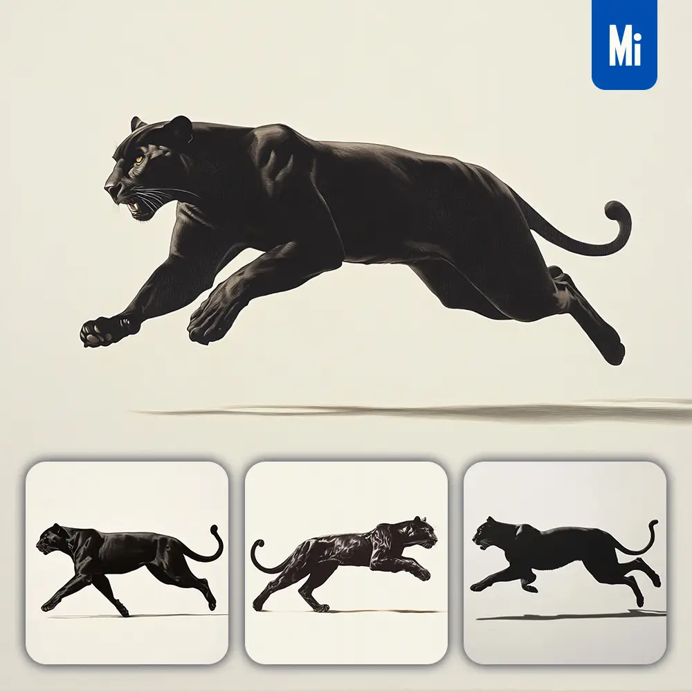 Midjourney Prompt Black Panther Side Running Sketch Detail Oil Painting Photography