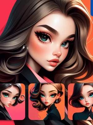 Midjourney Prompt Black Suit Lawyer Manager Woman Girl Female Lady Hair Portrait Cartoon Illustration