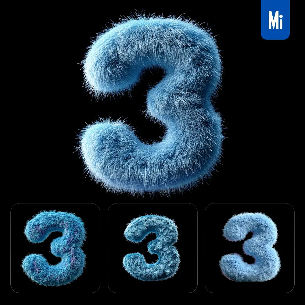 midjourney prompt blue 3 number plush fluffy cute 3D toy