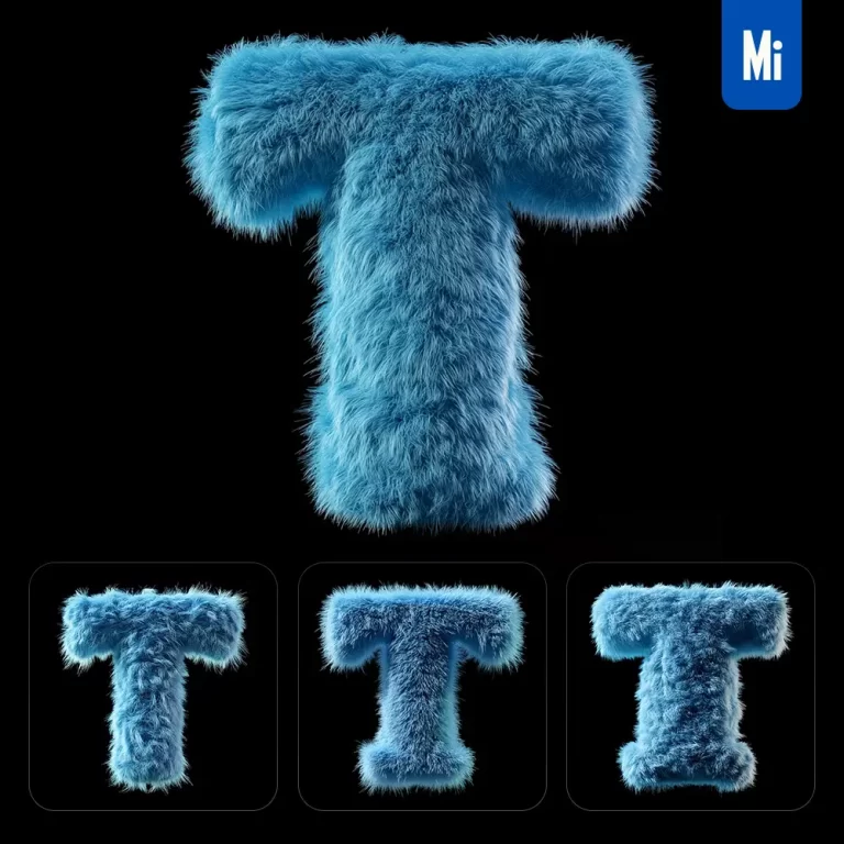 midjourney prompt blue T letter plush fluffy cute 3D toy