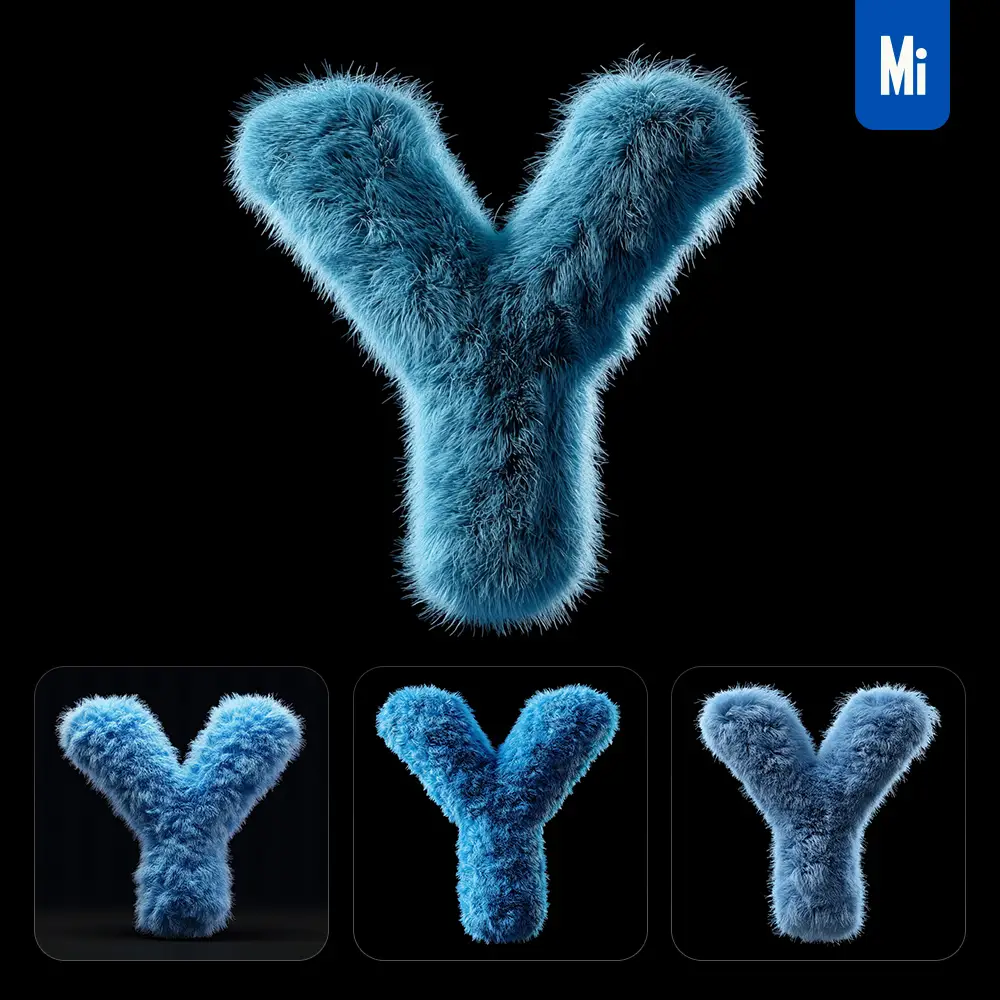 Midjourney Prompt Blue Y Letter Plush Fluffy Cute 3d Toy