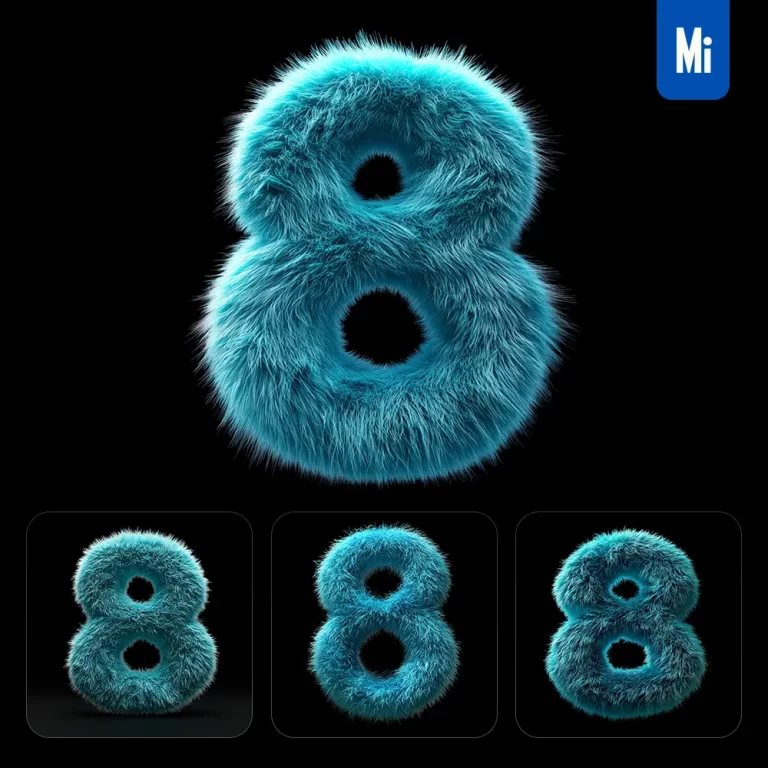 midjourney prompt blue cyan 8 number plush fluffy cute 3D toy