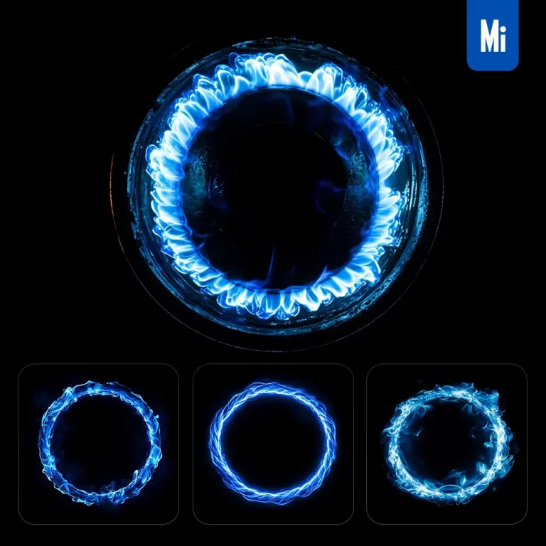 midjourney prompt blue flames gas stove fire ring circular photography
