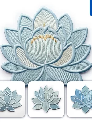 Midjourney Prompt Blue Lotus Flower Flat Embroidery Fabric Gradient