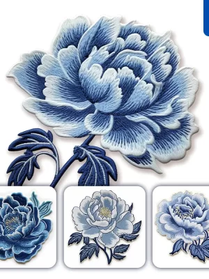 Midjourney Prompt Blue Peony Flat Embroidery Fabric Gradient