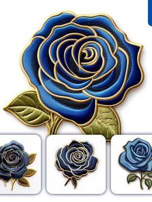 Midjourney Prompt Blue Rose Flower Flat Embroidery Fabric Gradient