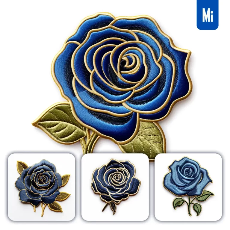 midjourney prompt blue rose flower flat embroidery fabric gradient