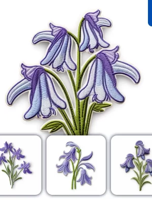 Midjourney Prompt Bluebell Purple Flower Flat Embroidery Fabric Gradient