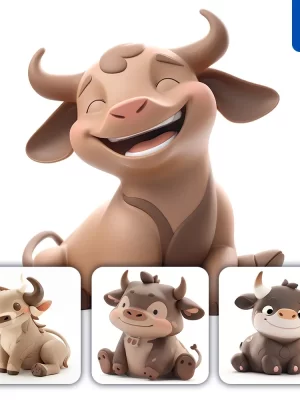 Midjourney Prompt Bull Popmart Blindbox 3d Cute Cartoon C4d Smile Toy