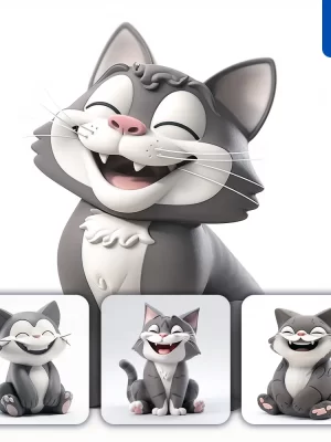 Midjourney Prompt Cat Grey Popmart Blindbox 3d Cute Cartoon C4d Smile Toy