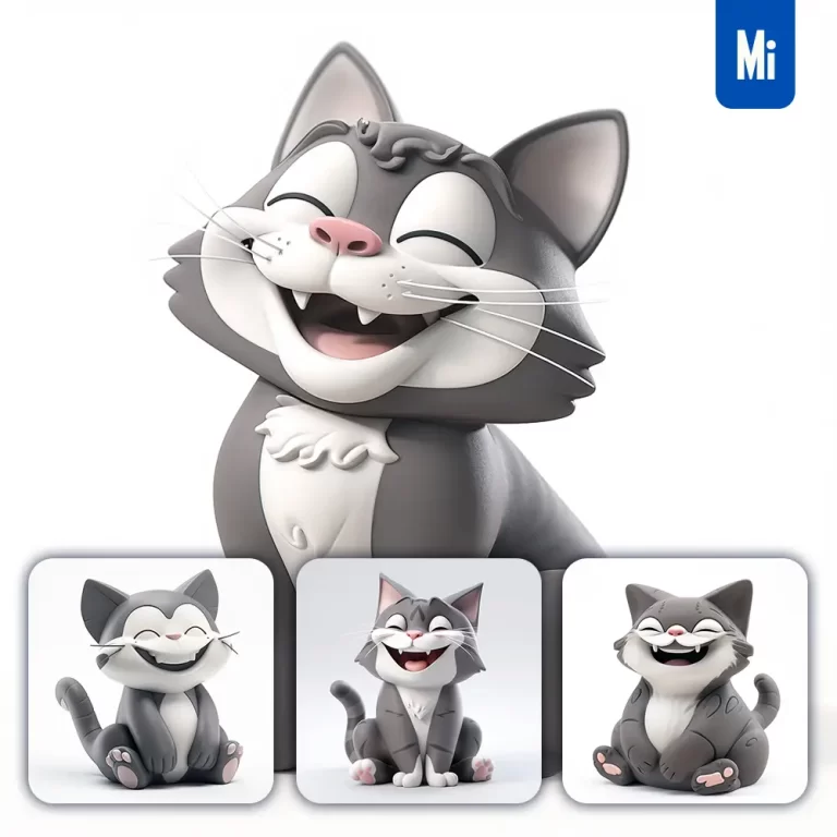midjourney prompt cat grey popmart blindbox 3D cute cartoon C4D smile toy