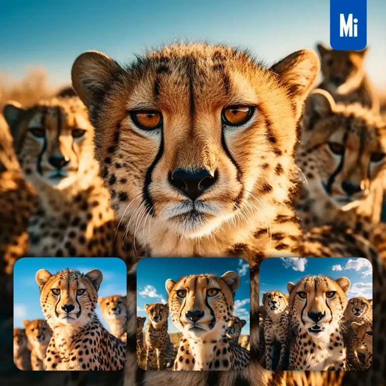 midjourney prompt cheetah front herd head close up animal photography