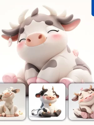 Midjourney Prompt Cow Popmart Blindbox 3d Cute Cartoon C4d Smile Toy