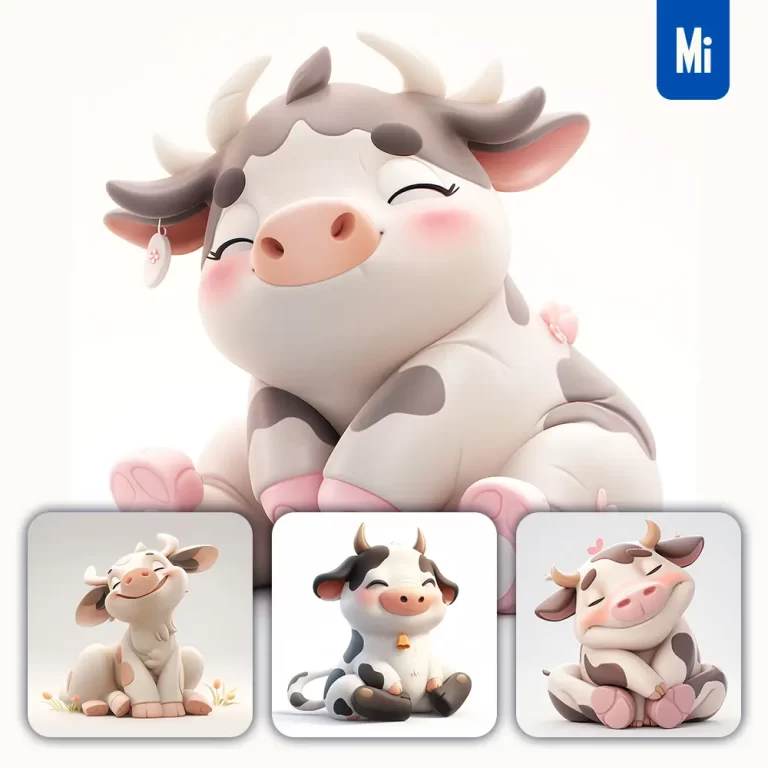 midjourney prompt cow popmart blindbox 3D cute cartoon C4D smile toy