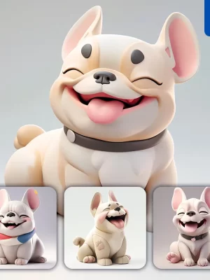 Midjourney Prompt Dog French Bulldog Popmart Blindbox 3d Cute Cartoon Smile C4d Toy