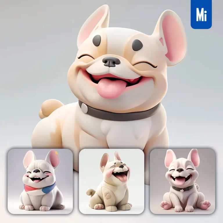 midjourney prompt dog French Bulldog popmart blindbox 3D cute cartoon smile C4D toy