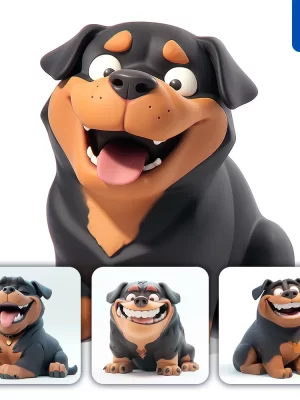 Midjourney Prompt Dog Rottweiler Popmart Blind Box 3d Cute Smile Sit Toy Cartoon C4d