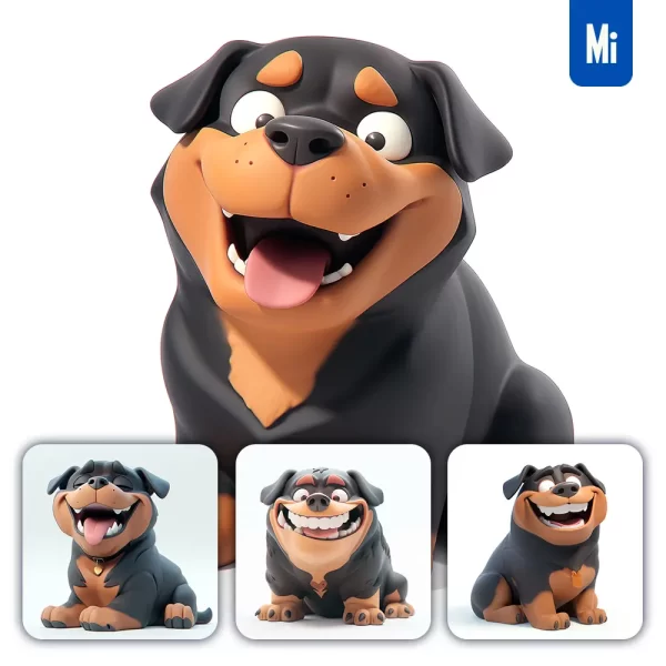 Midjourney Prompt Dog Rottweiler Popmart Blind Box 3d Cute Smile Sit Toy Cartoon C4d