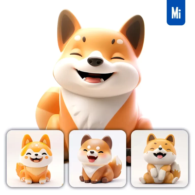 midjourney prompt dog Shiba Inu popmart blind box 3D cute smile sit toy cartoon C4D