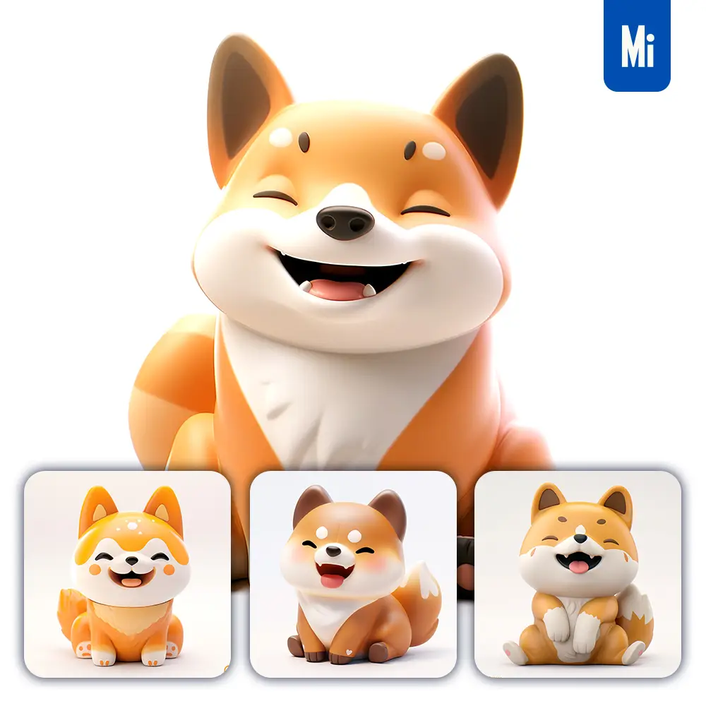 midjourney prompt dog Shiba Inu popmart blind box 3D cute smile sit toy cartoon C4D